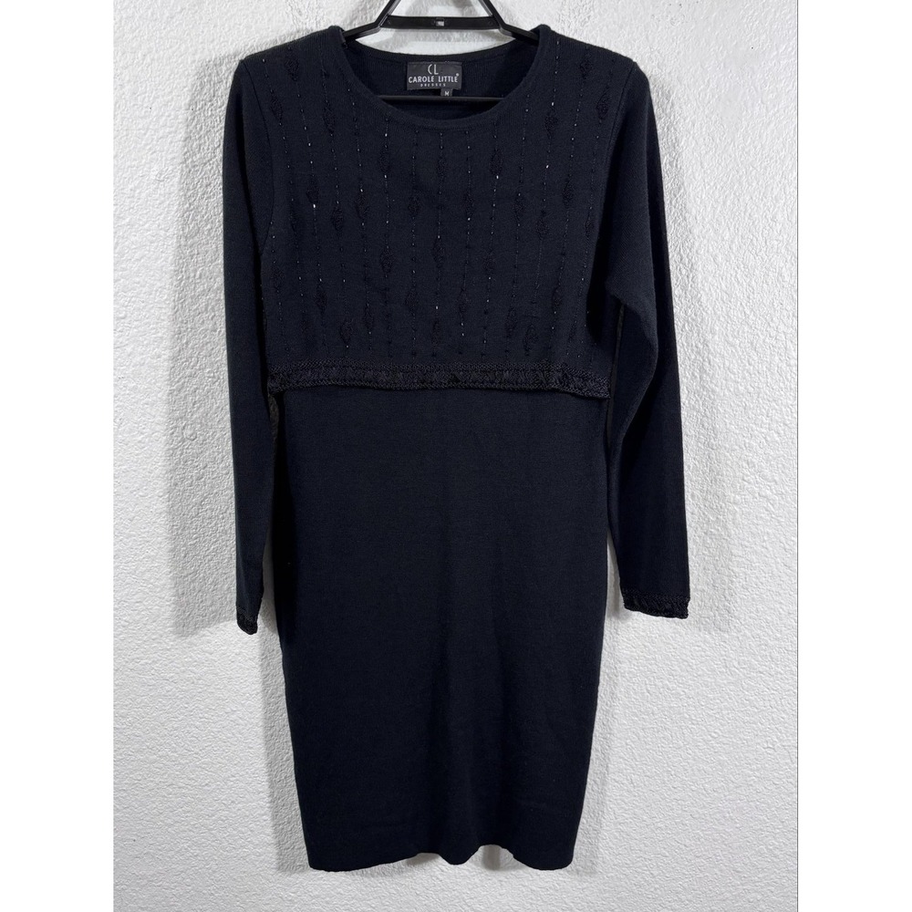 Vintage Carole Little Dress Womens Medium Black Beaded Sweater Knit Y2K